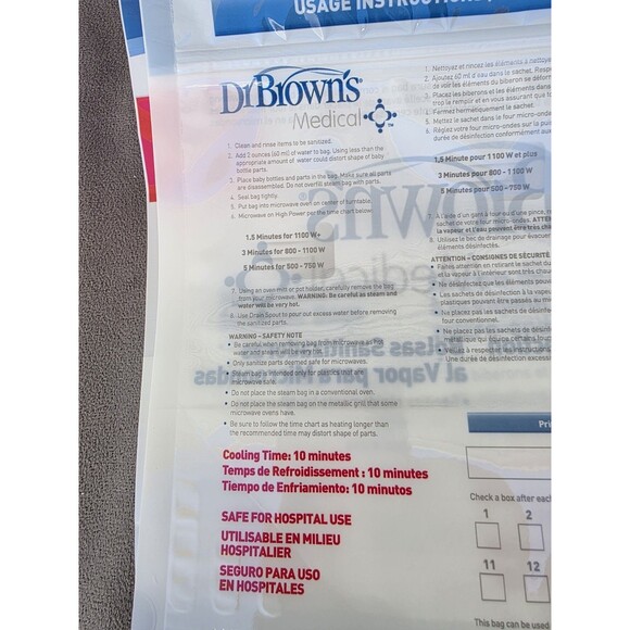 (10) Dr. Brown's Microwave Steam Sterilizer Bags for Baby Bottles,Hospital Grade - Picture 4 of 6